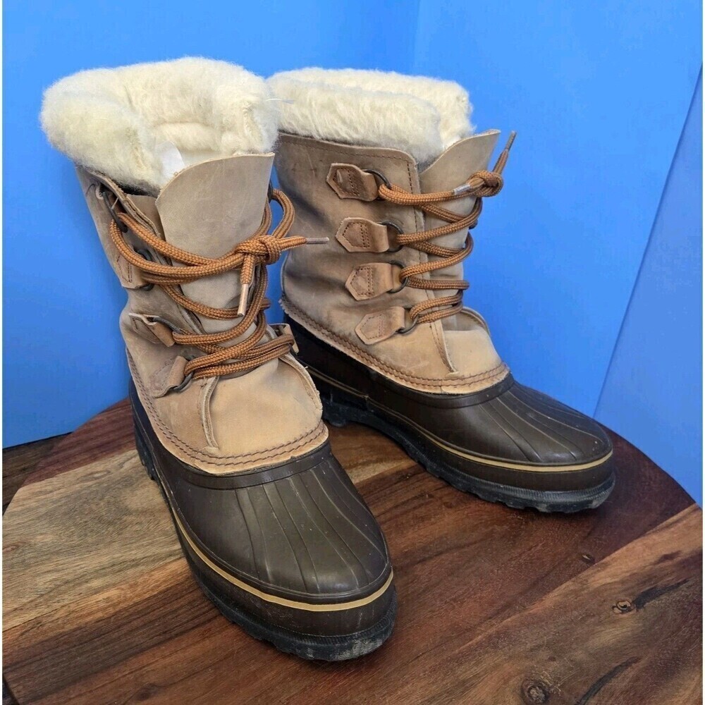 SOREL Women's Caribou Snow Boots WOS 6.5/7 Buff Made in Canada MSRP $225